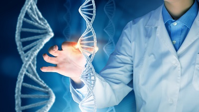 scientist touch dna molecule double helix