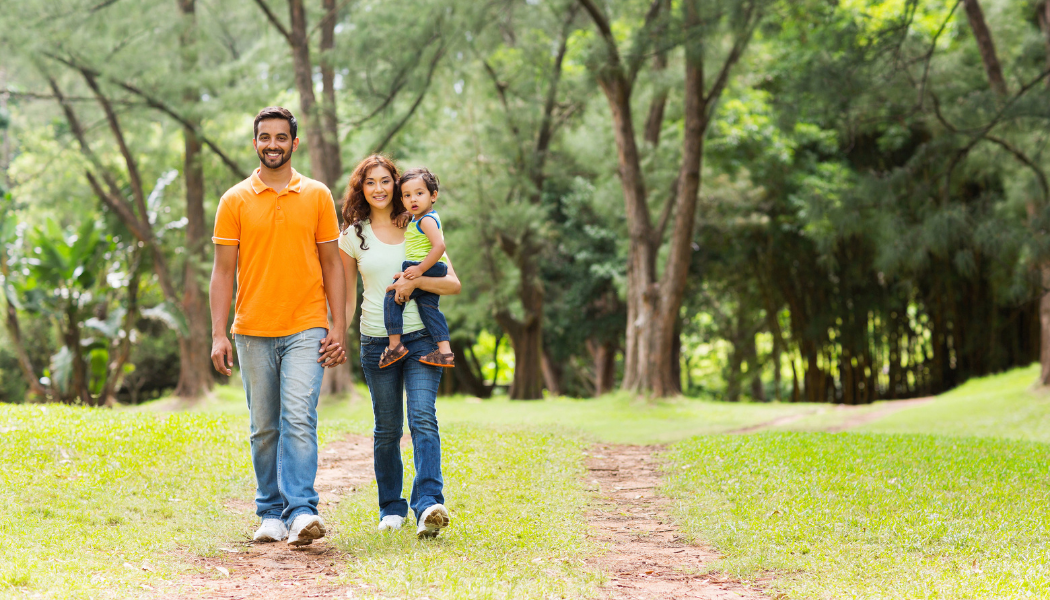 Blog Feature Images Walking to Reduce Stress Family of 3 benefit from walking together