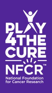 Play4thecure white logo on purple background